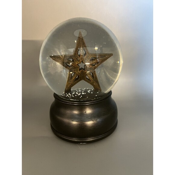 Large Bronze Star Snow Globe Black Base Holiday Decor 6.5 Inch Modern Ornament - Picture 1 of 7